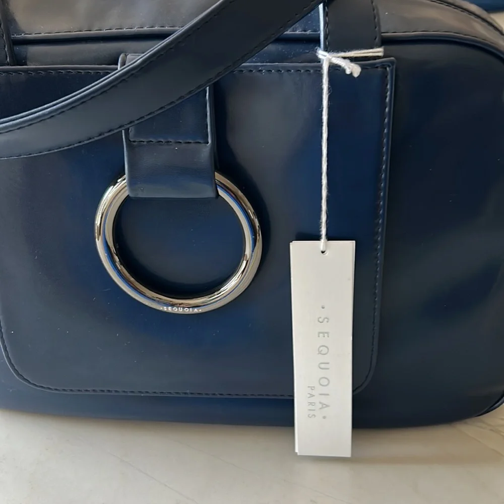 Sequoia Paris Navy Blue Satchel‎ Handbag Silver Ring Detail Shoulder Bag